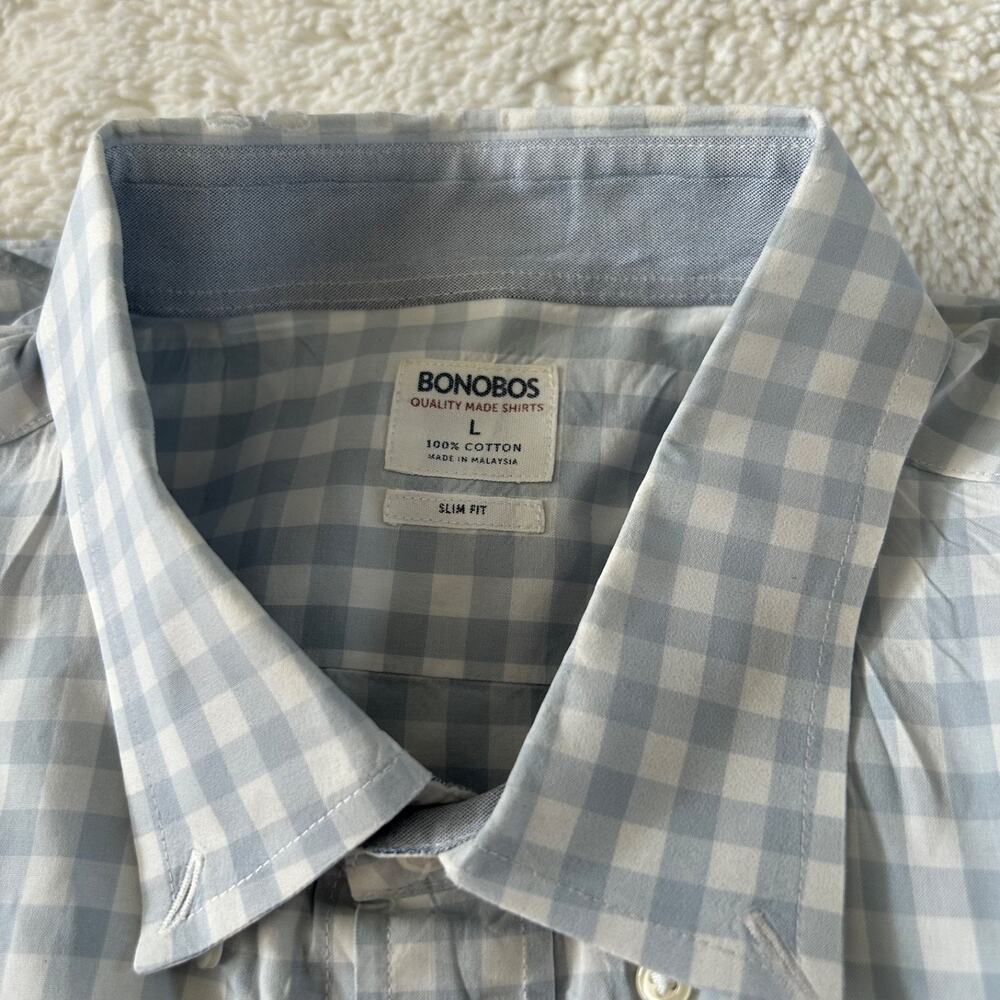 Bonobos Men Slim Fit Long Sleeve Blue Plaid Cotton Sz L Office Business Workwear - Picture 6 of 6